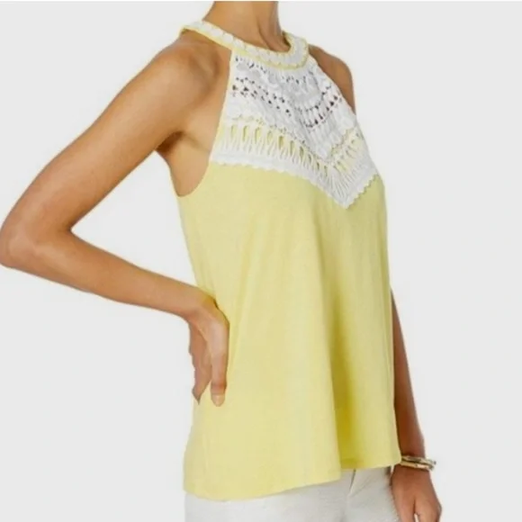 Lilly Pulitzer Dawn halter top Small pineapple juice yellow + white crochet lace - Picture 10 of 11